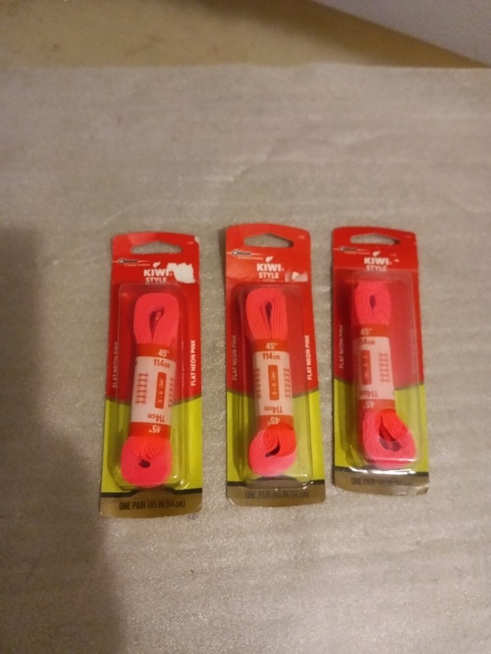 3x ~KIWI Flat Style, PINK Shoe Laces, One Pair Each Pack, 45" LONG
